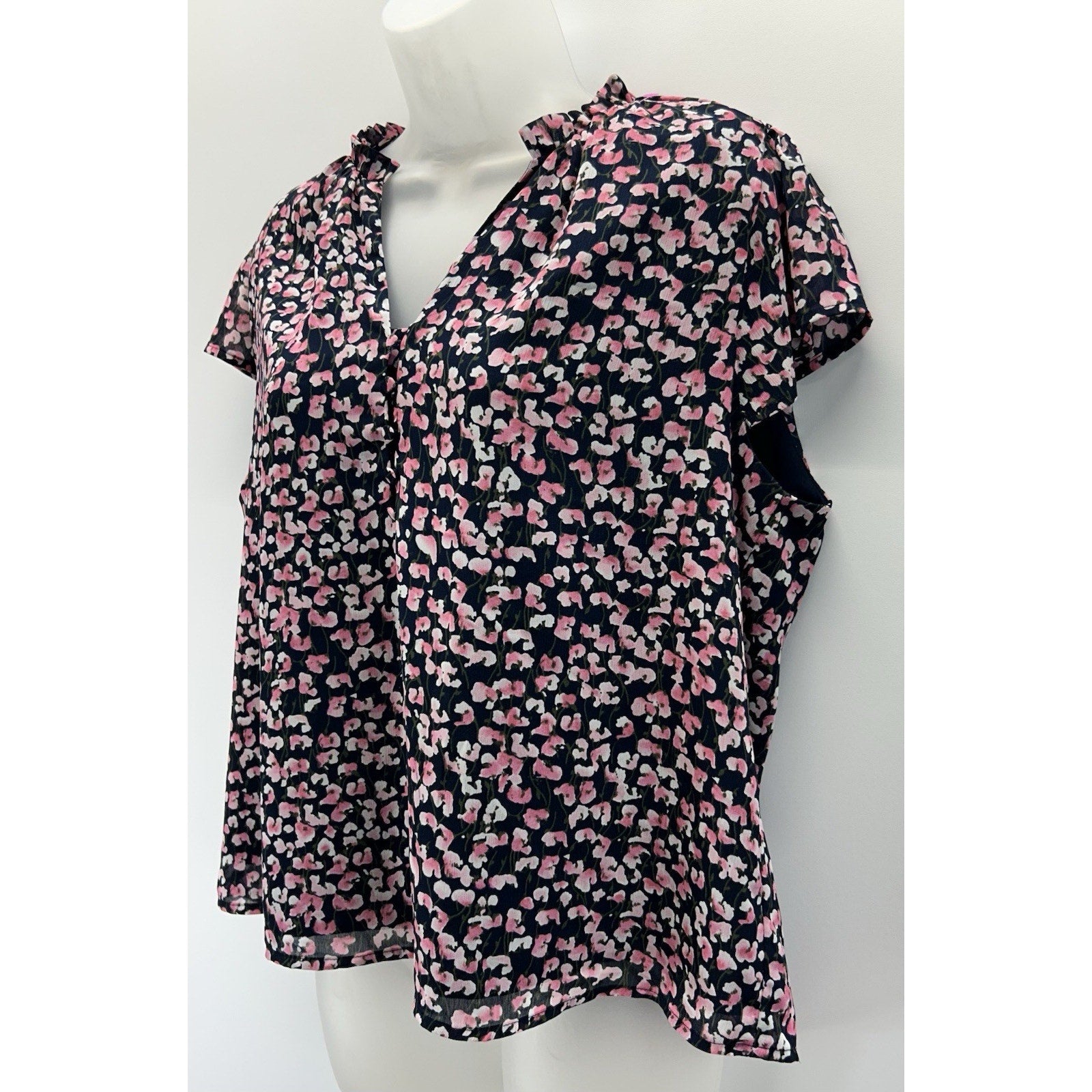 J Crew Blouse Top M Navy Pink Floral Bohemian Cottage Core Casual School