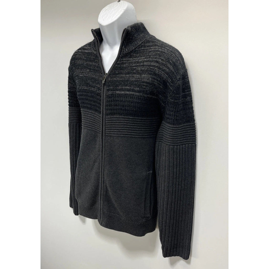 Calvin Klein Sweater Jacket Size Large Men Full Zip Ribbed Heavyweight Mock Neck
