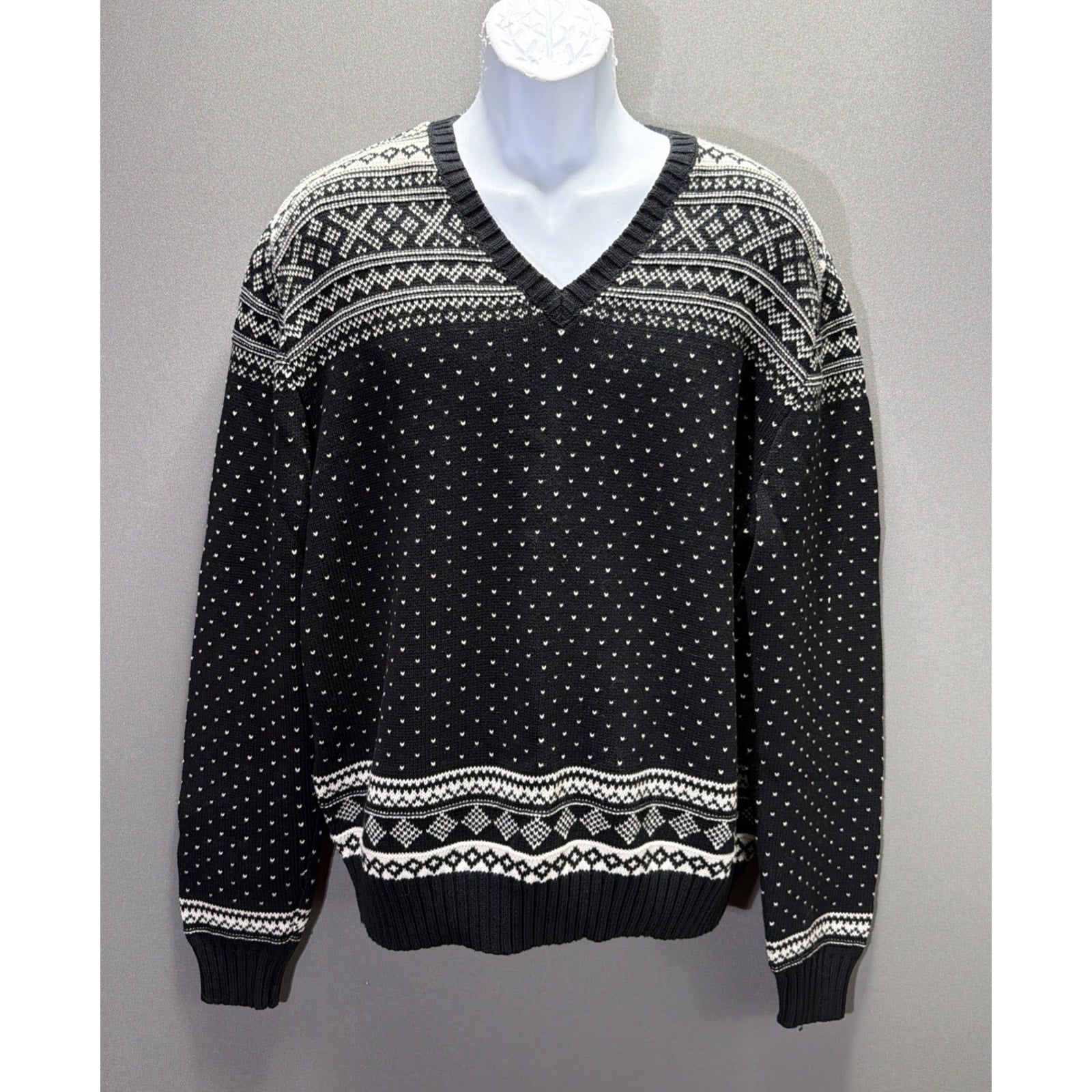 Vtg 90s Ralph Lauren American Living Ski Fair Isle Sweater Mens XL Black NWT