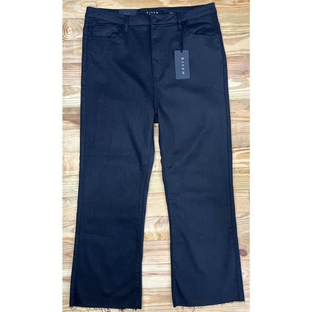 Risen Billie High Rise Coated Twill Straight Leg Jeans Size 2XL Black Raw Hem