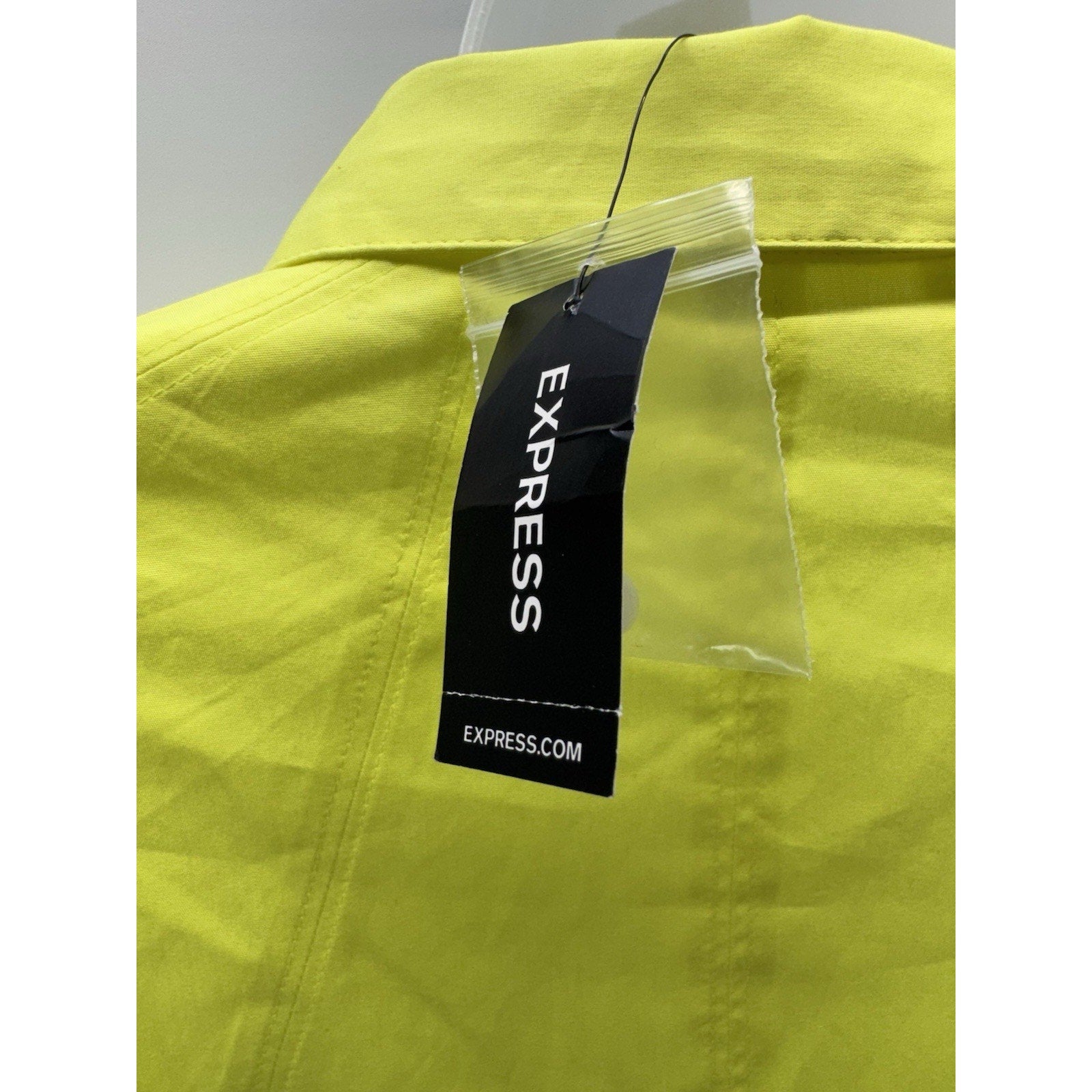 Express Yellow Sheer Hidden Button Down Shirt Short Sleeve Women’s Size L NWT