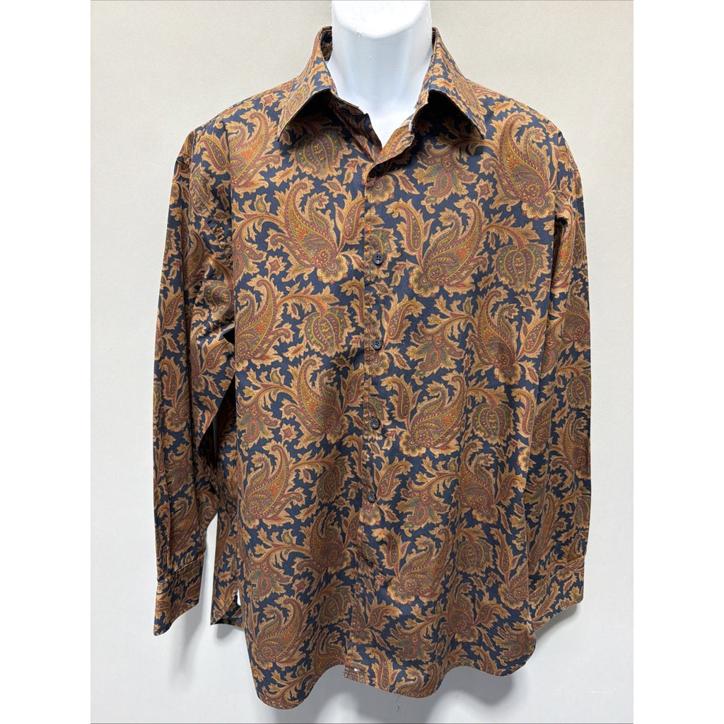 Tommy Hilfiger Men's Long Sleeve Paisley Cotton Shirt Brown Multi Color Size L