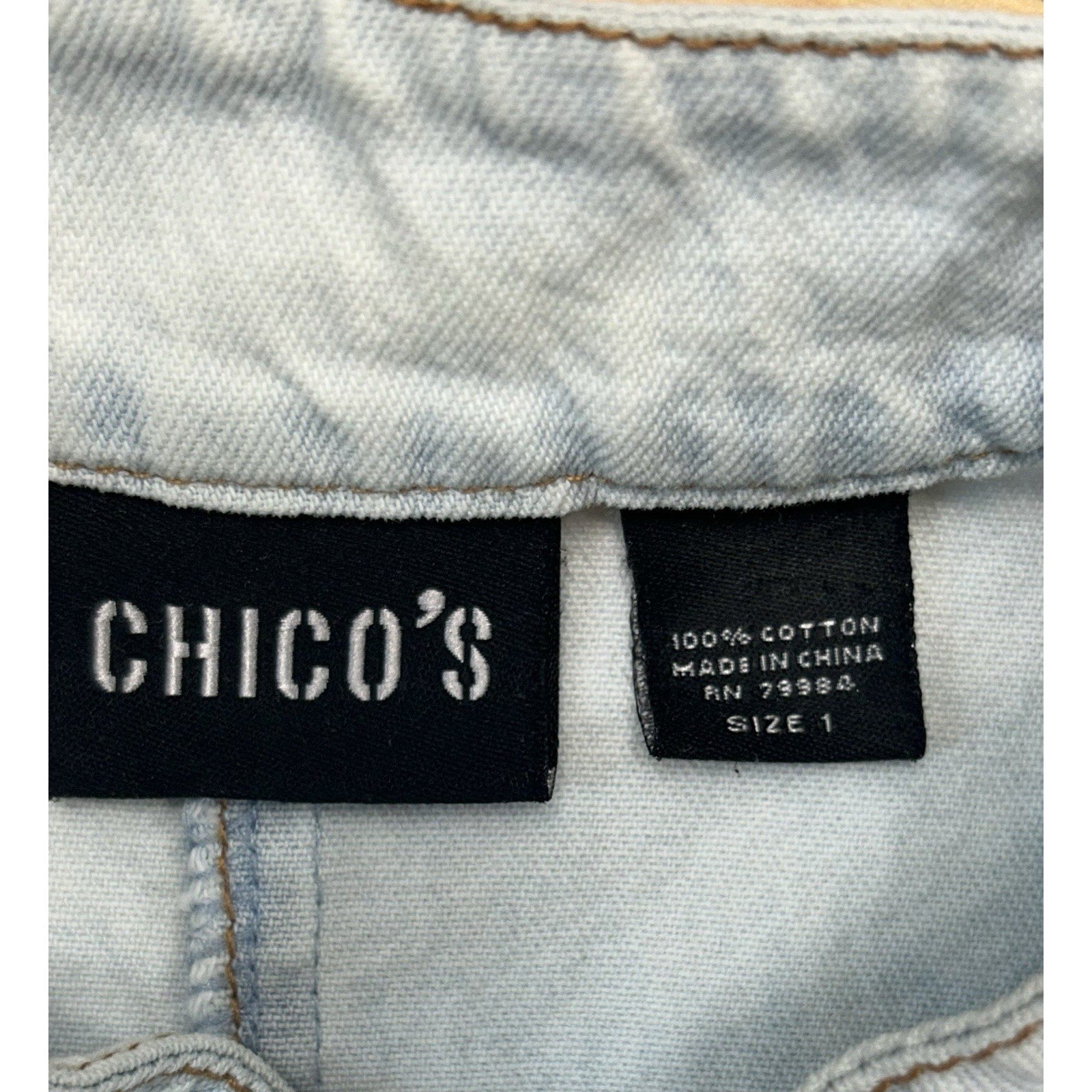 Chico's Woman's Blue Denim Button Up Long Sleeve Collar Cotton Jacket Top Medium