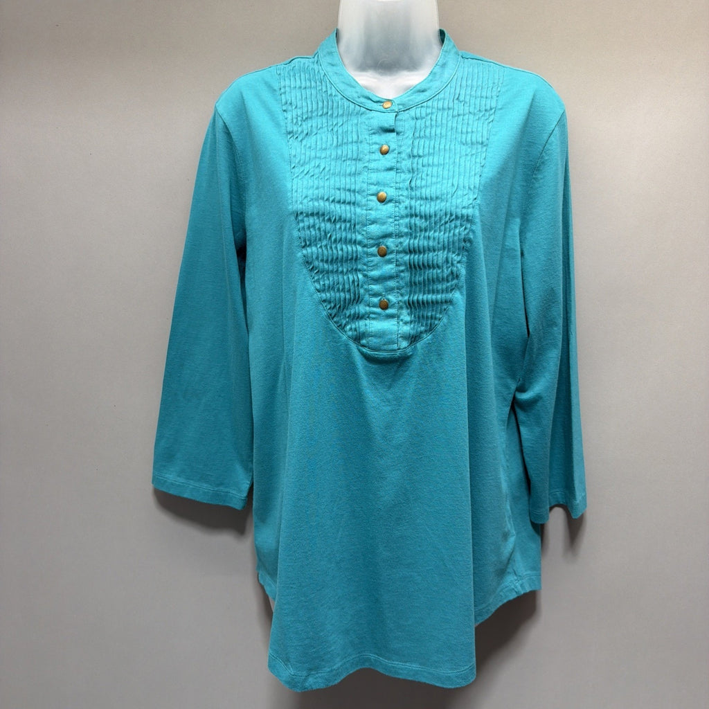 Lauren Ralph Lauren Bronze 1/2 Button Top XL 3/4 Sleeve Cotton Casual Preppy