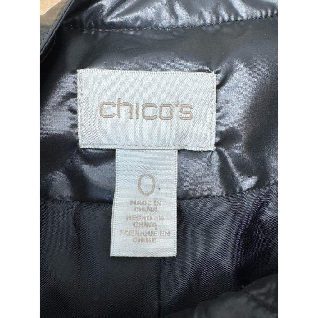Chico’s Women’s Size 0/S Chevron Quilted Jacket Stretch Side Gold Buttons