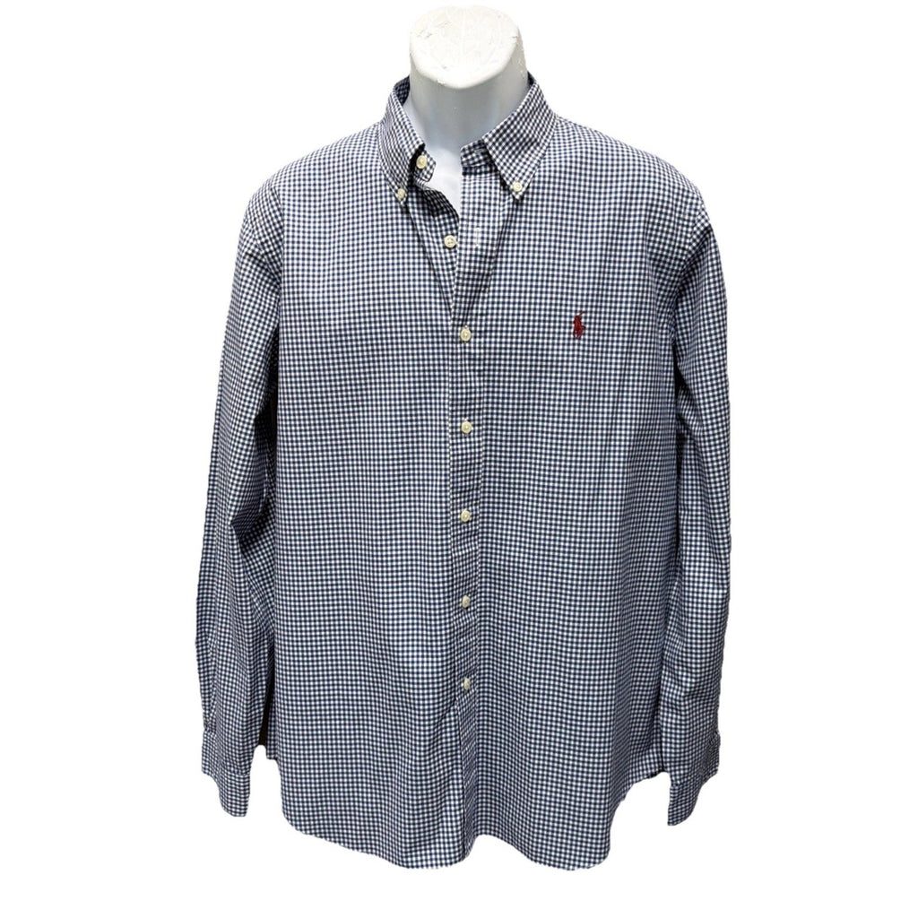 Ralph Lauren Oxford Men’s Blue White Plaid Long Sleeve Button Front Shirt Large