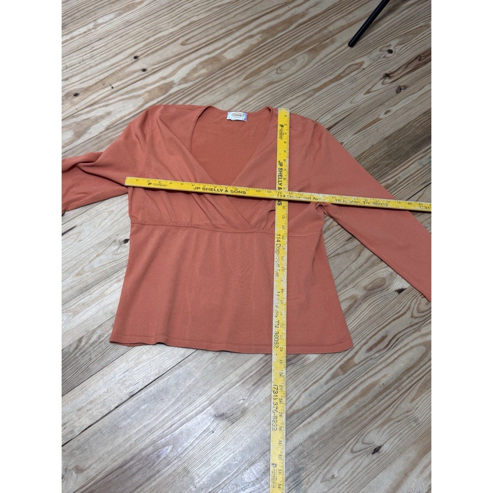 TALBOTS Coral Orange Faux Wrap 3/4 Sleeve Blouse Women’s Petite XL No Tag