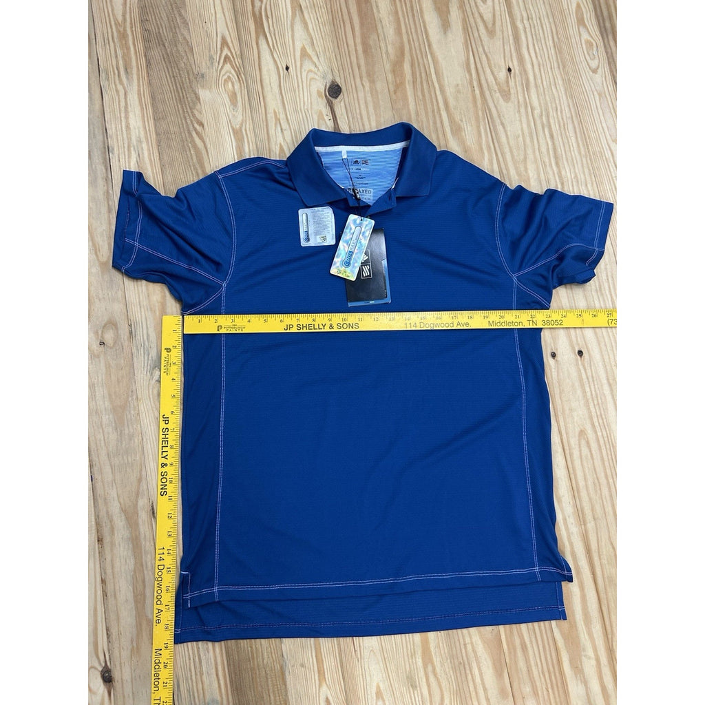 ADIDAS Men's Blue Climalite Textured Regular-Fit Short Sleeve Golf Polo SZ M