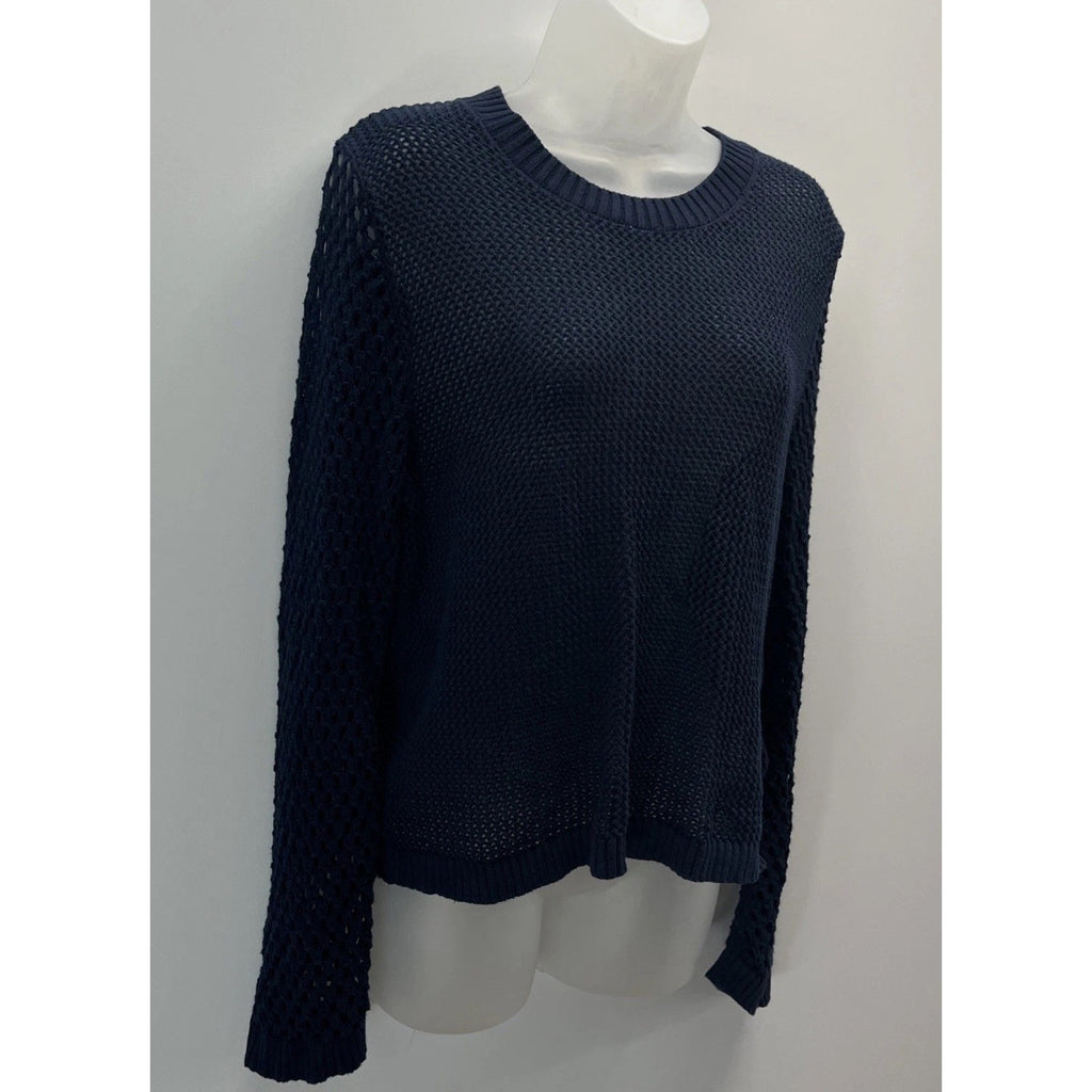 J. Crew Womens Pullover Sweater Open Knitted Crew Neck Navy Blue Size M