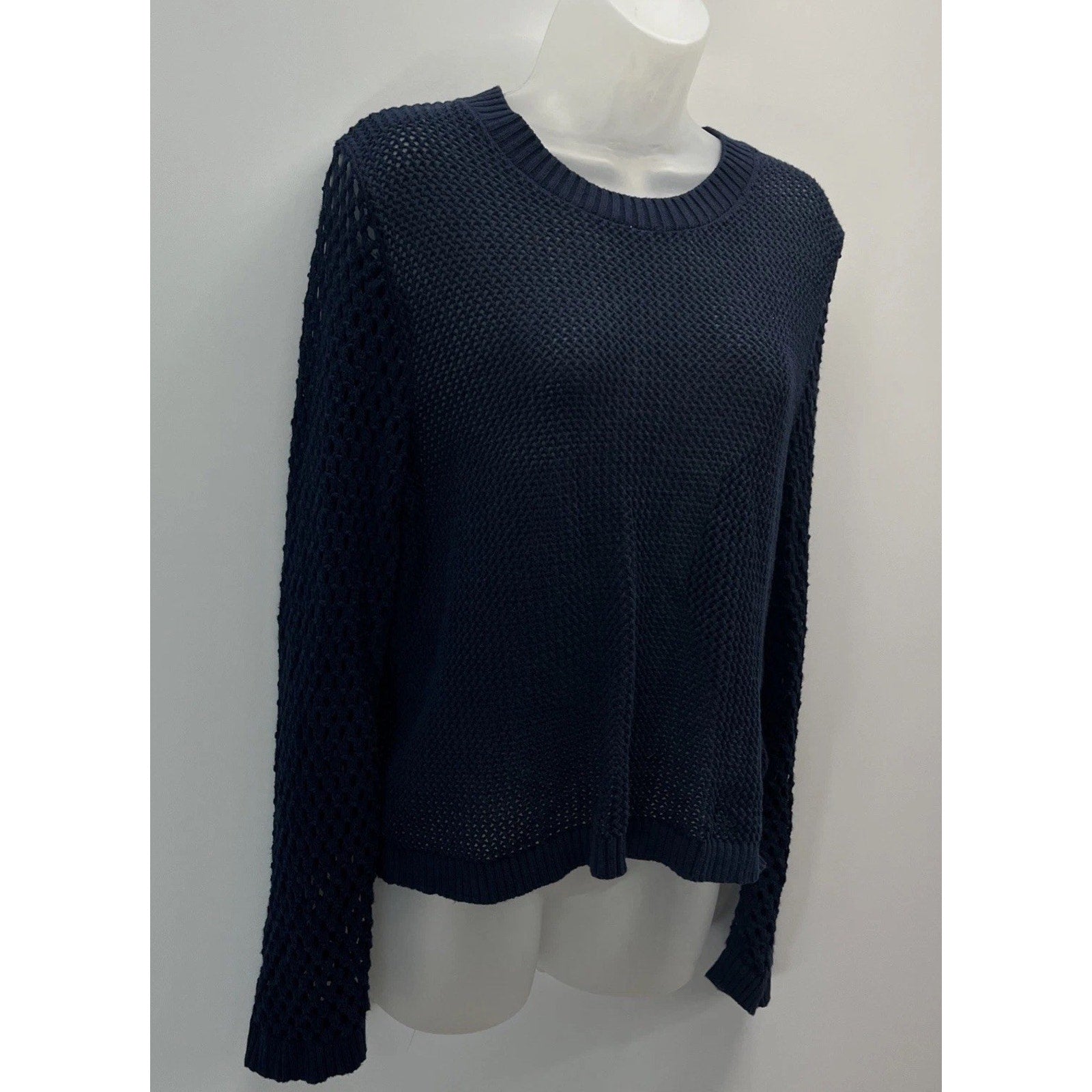 J. Crew Womens Pullover Sweater Open Knitted Crew Neck Navy Blue Size M