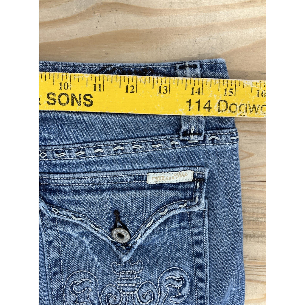VTG Women Miss Me Flare Jeans Sz 29 Bootleg Flap Pocket Embroidered Med Wash y2K