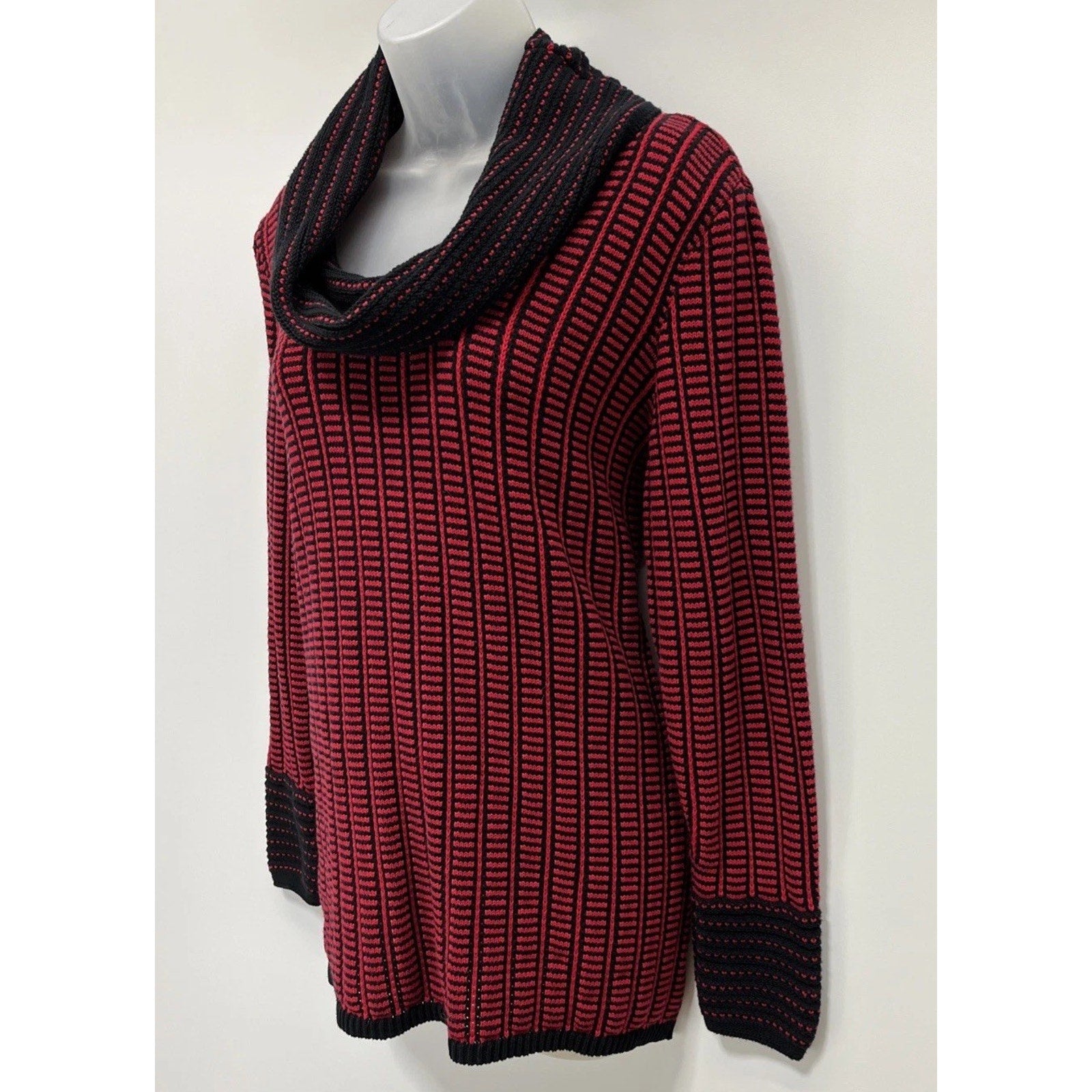 Calvin Klein Red & Black Cowl Neck Pullover Sweater Cotton Women’s M Preowned