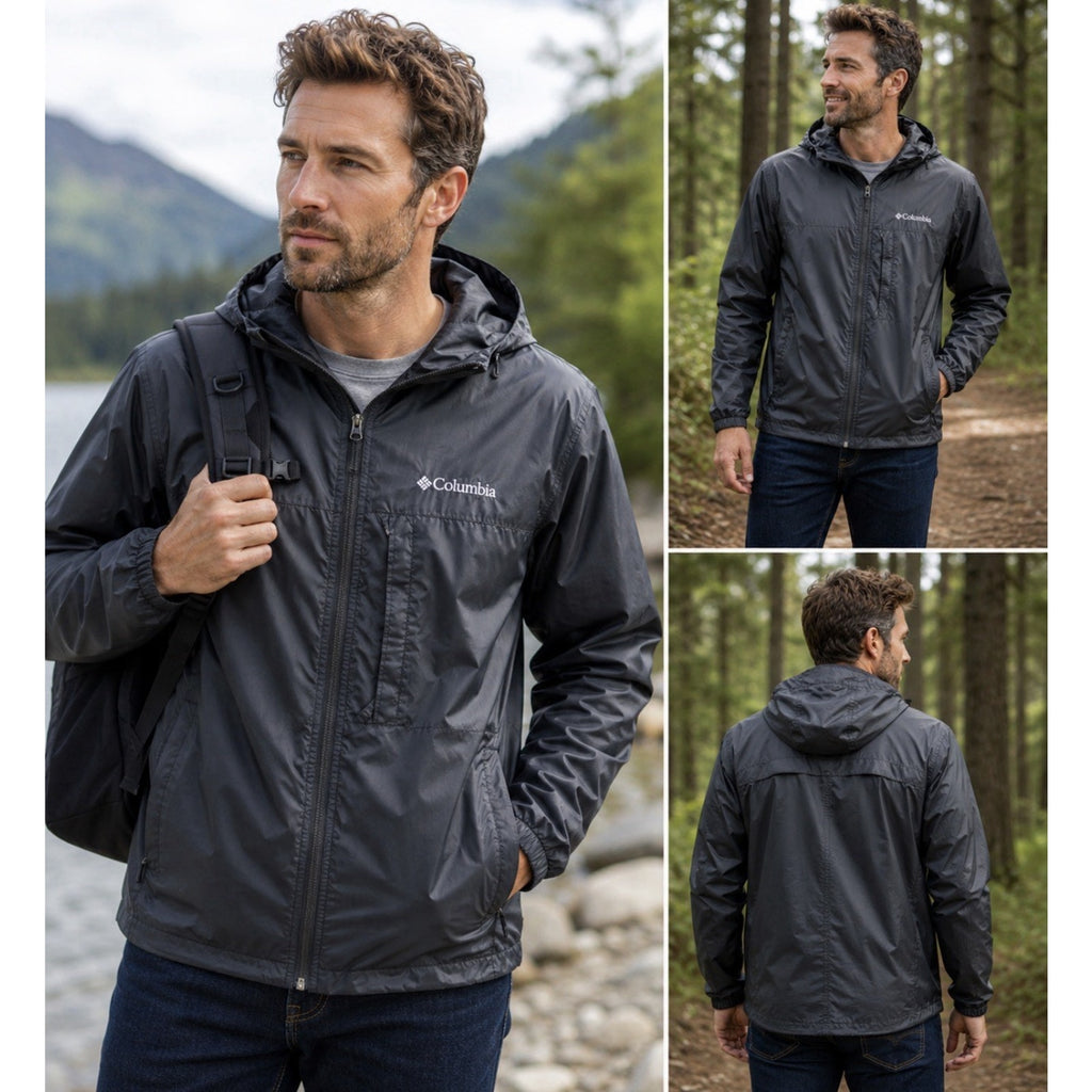 Columbia Titanium Waterproof Windbreaker Hooded PACKABLE Size Large Black