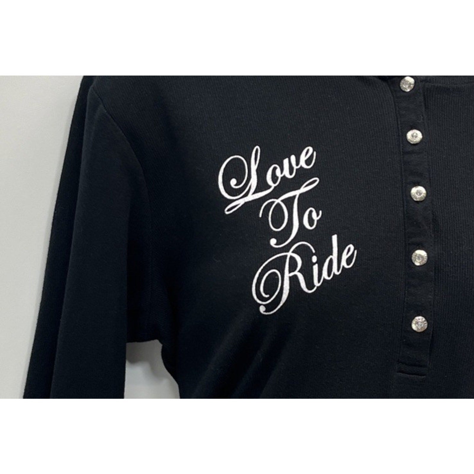 Black Love to Ride Harley Davidson bling velvet heart long sleeve Hoodie Sz 1W