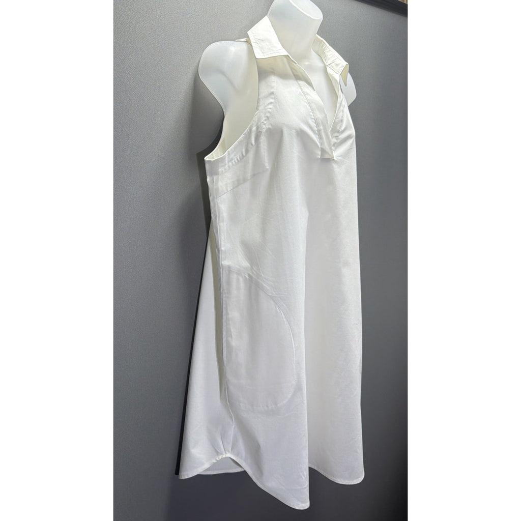 SPENSE White Button Down Sleveless Cotton Shirt Dress Pockets Stretch Sz 10 NWT