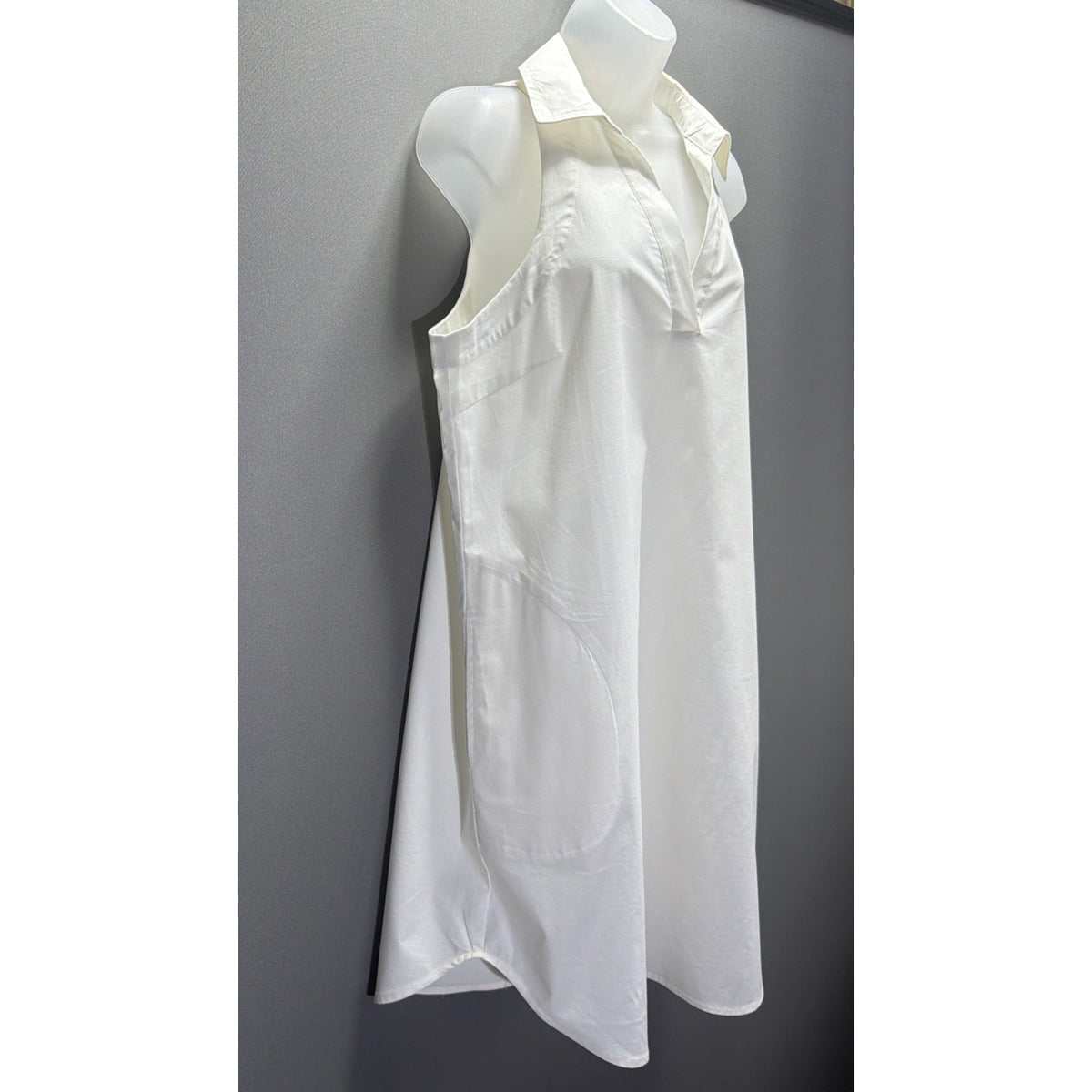 SPENSE White Button Down Sleveless Cotton Shirt Dress Pockets Stretch Sz 10 NWT