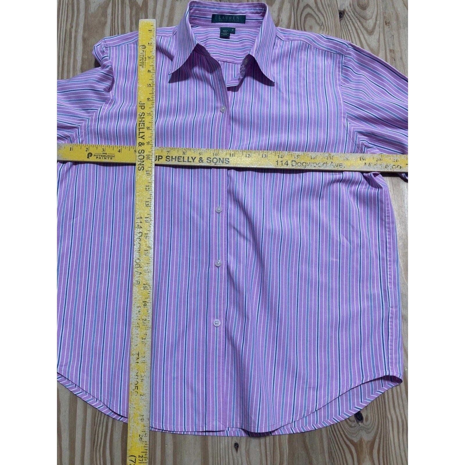 Lauren Ralph Lauren Shirt Ladies Size M Pink Striped LS Point Collar