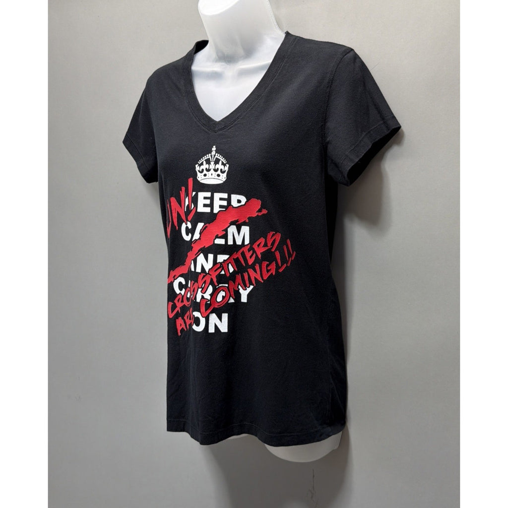 CrossFit Women's L Black Logo V-Neck T-Shirt Keep Calm Crossfitters Are Coming