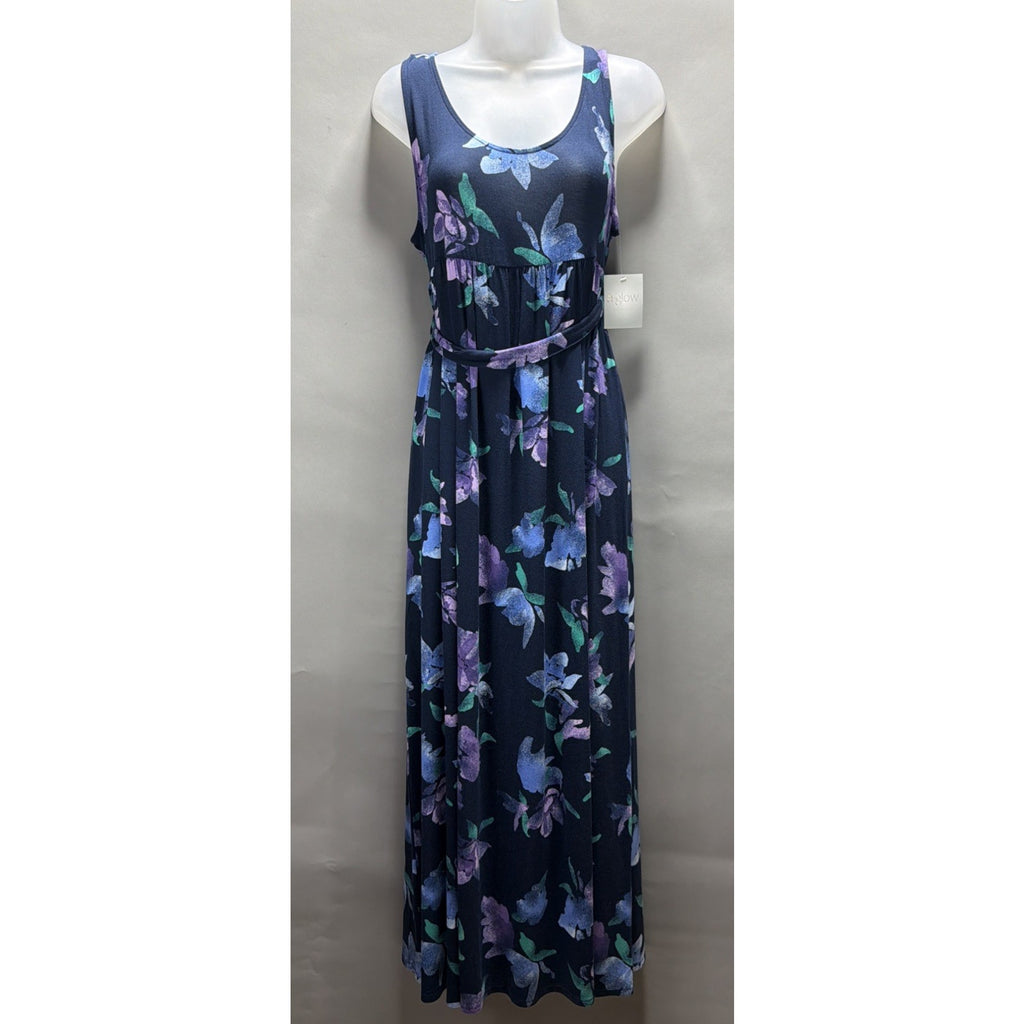 NWT Womens A Glow Maternity Tied Maxi Dress Size Medium Floral Long Stretch