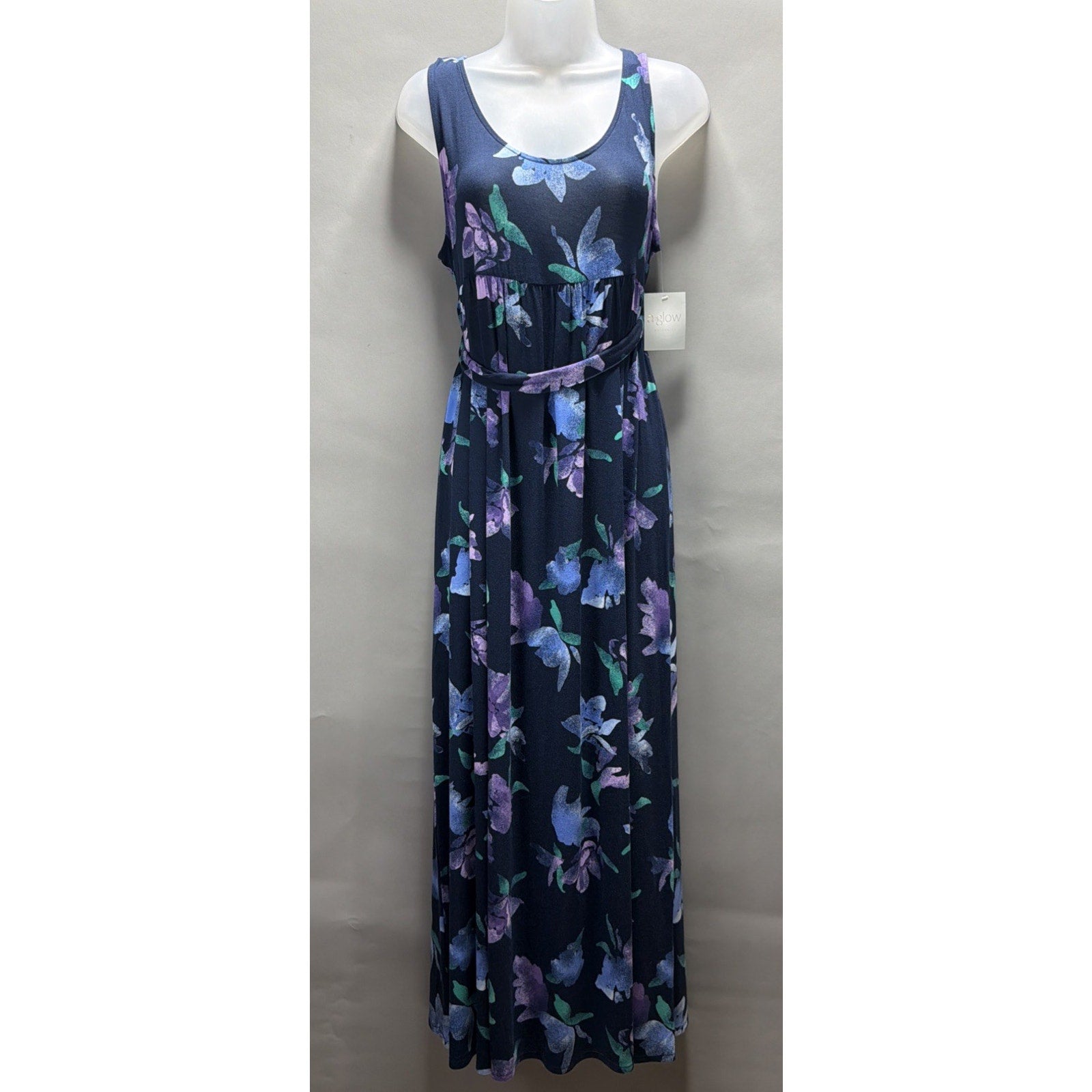 NWT Womens A Glow Maternity Tied Maxi Dress Size Medium Floral Long Stretch