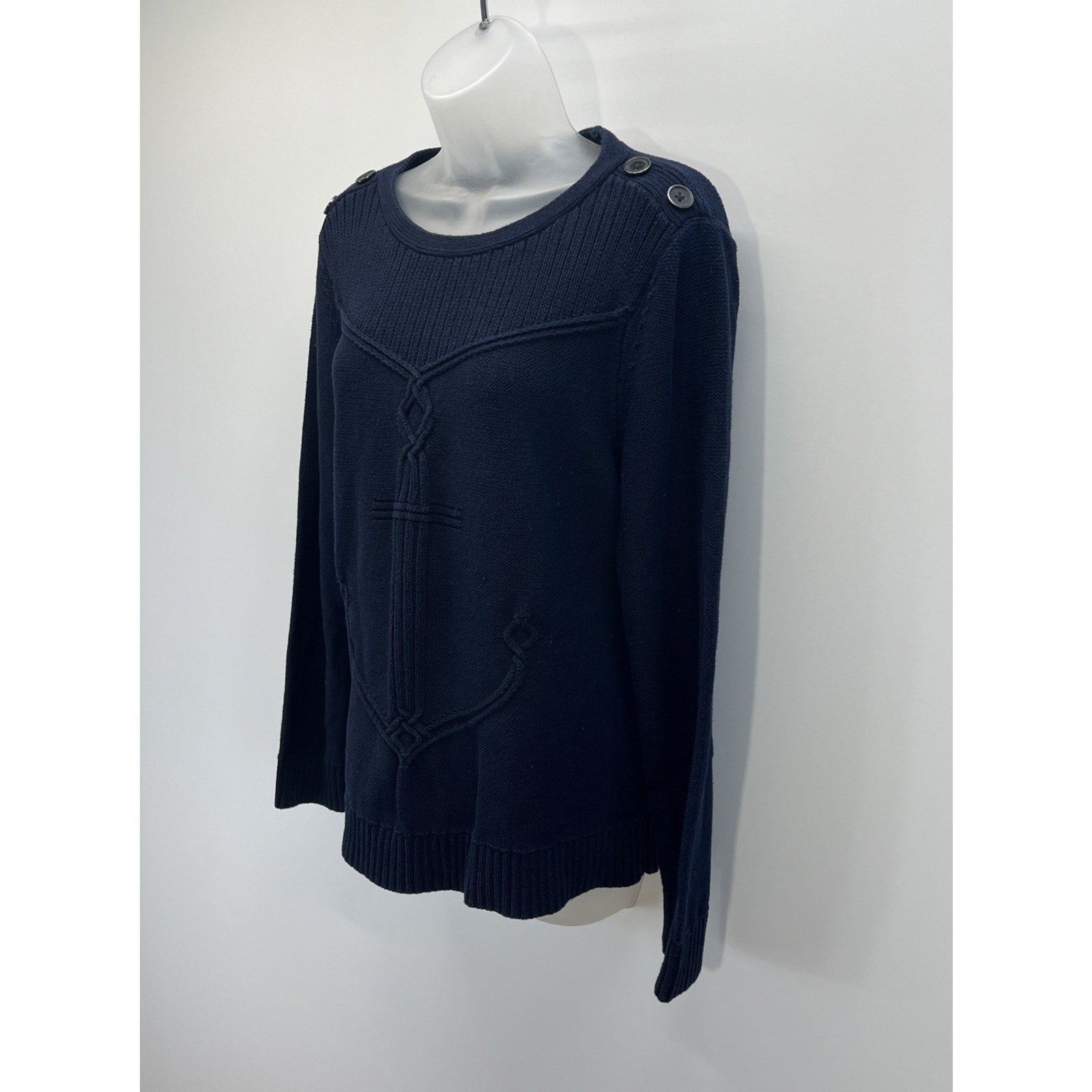 Talbots Navy Blue Cable Ribbed Yoke Sweater Size XL