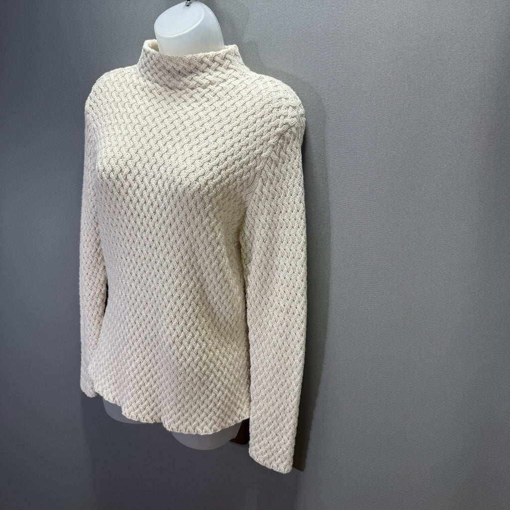 Wainscott Sweater Womens L Cream 100% Cotton Basketweave Mock Neck Pullover