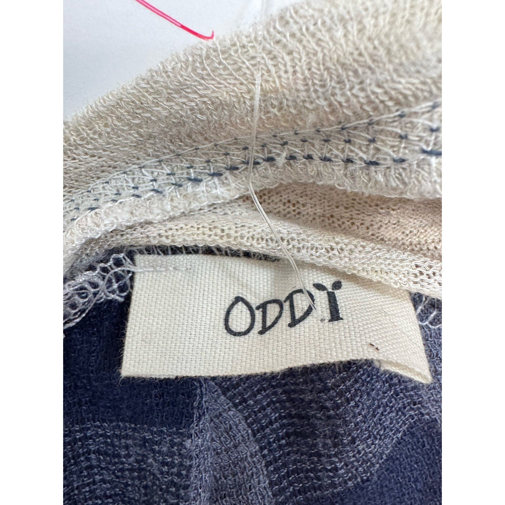 ODDY Knit Oatmeal-Navy Blue Plaid Back Blouse 3/4 Sleeve Women’s Size Small USA