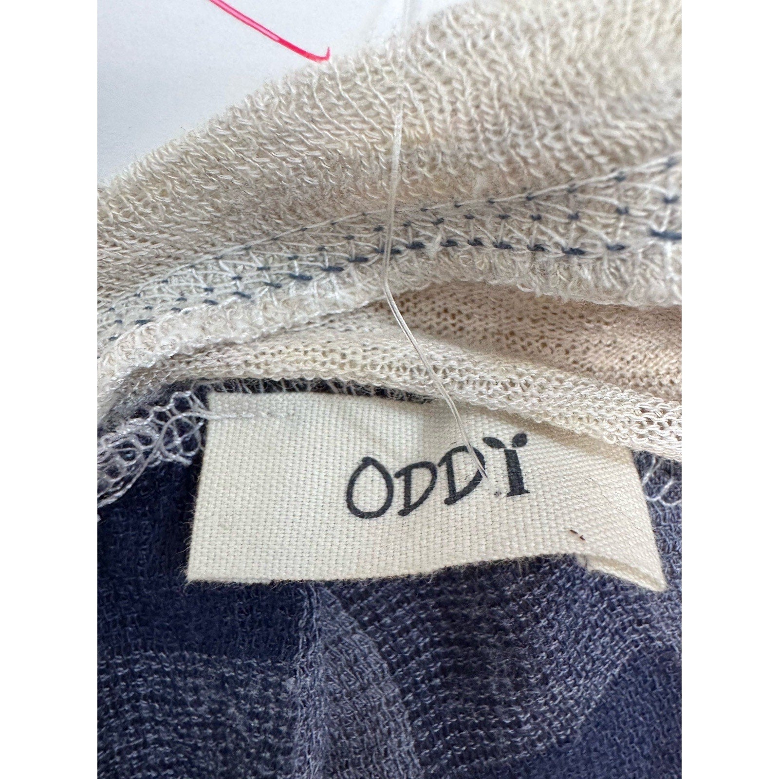 ODDY Knit Oatmeal-Navy Blue Plaid Back Blouse 3/4 Sleeve Women’s Size Small USA