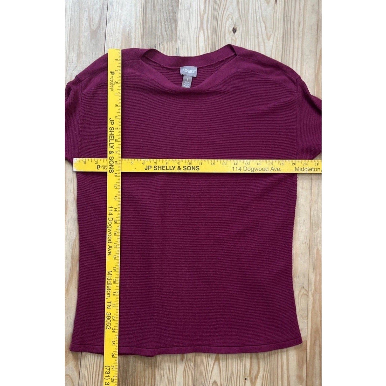 Chicos Burgundy Wine Textured Stripe 3/4 Sleeve Top Blouse Sz 1 M