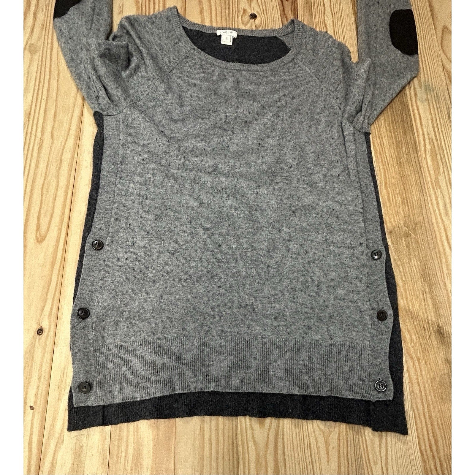 J. CREW Extra Soft Wool Blend Side Buttons Sz Small Sweater Light And Dark Gray