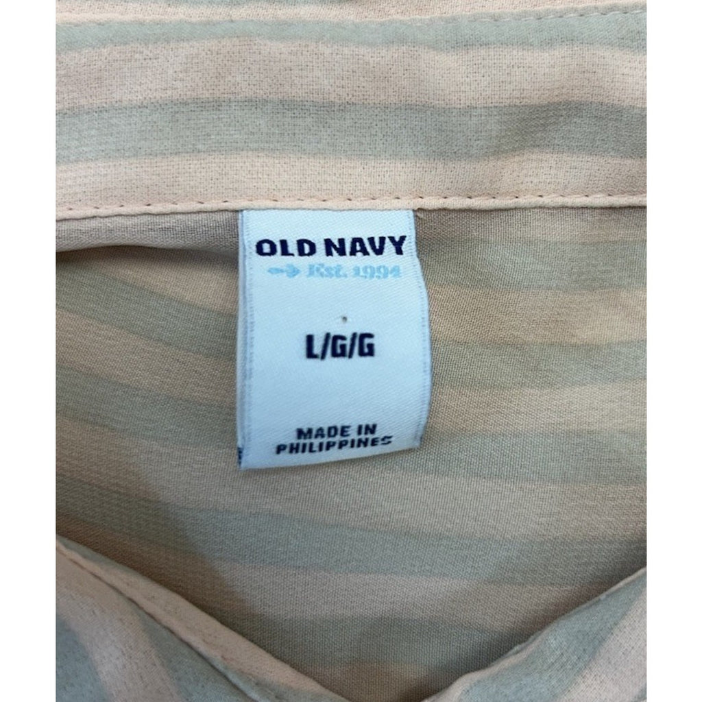 WOMEN'S OLD NAVY SHEER PEACH/GRAY STRIPE LONG SLEEVE SHIRT - SIZE LARGE.