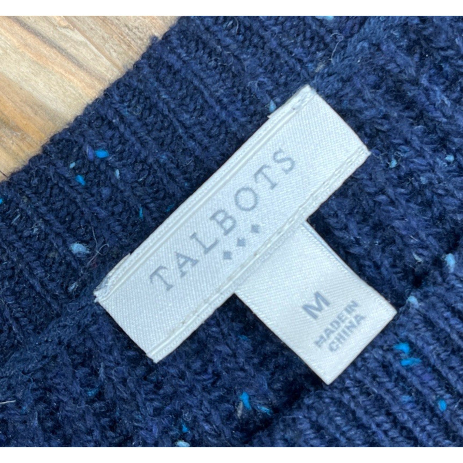 Talbots Navy Blue Cotton Blend Ribbed Knit Sweater Size Medium
