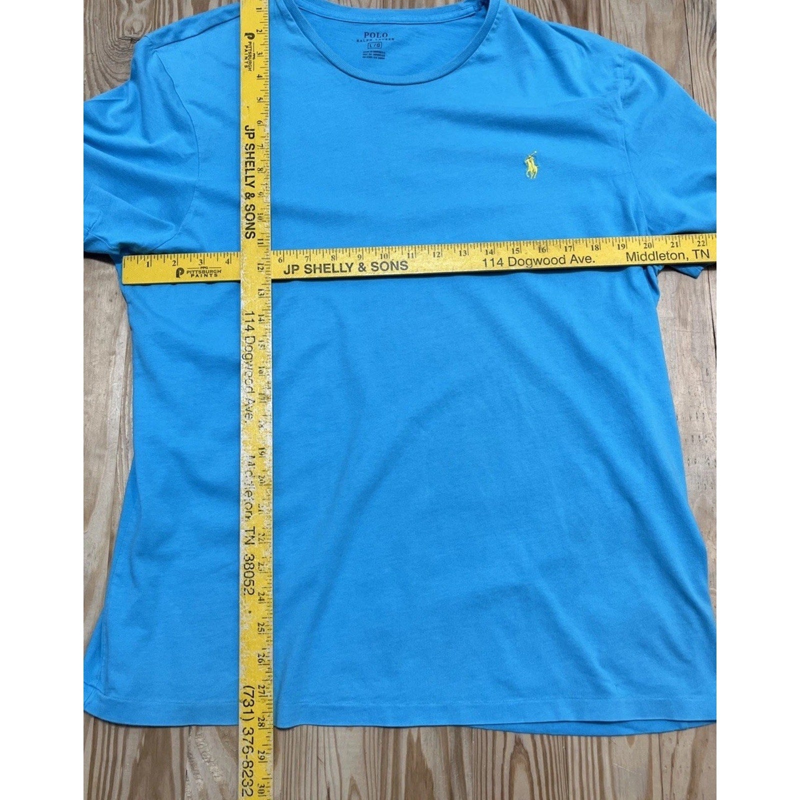 Polo Ralph Lauren Blue Classic Crewneck Tee T-Shirt Yellow Pony Size Large