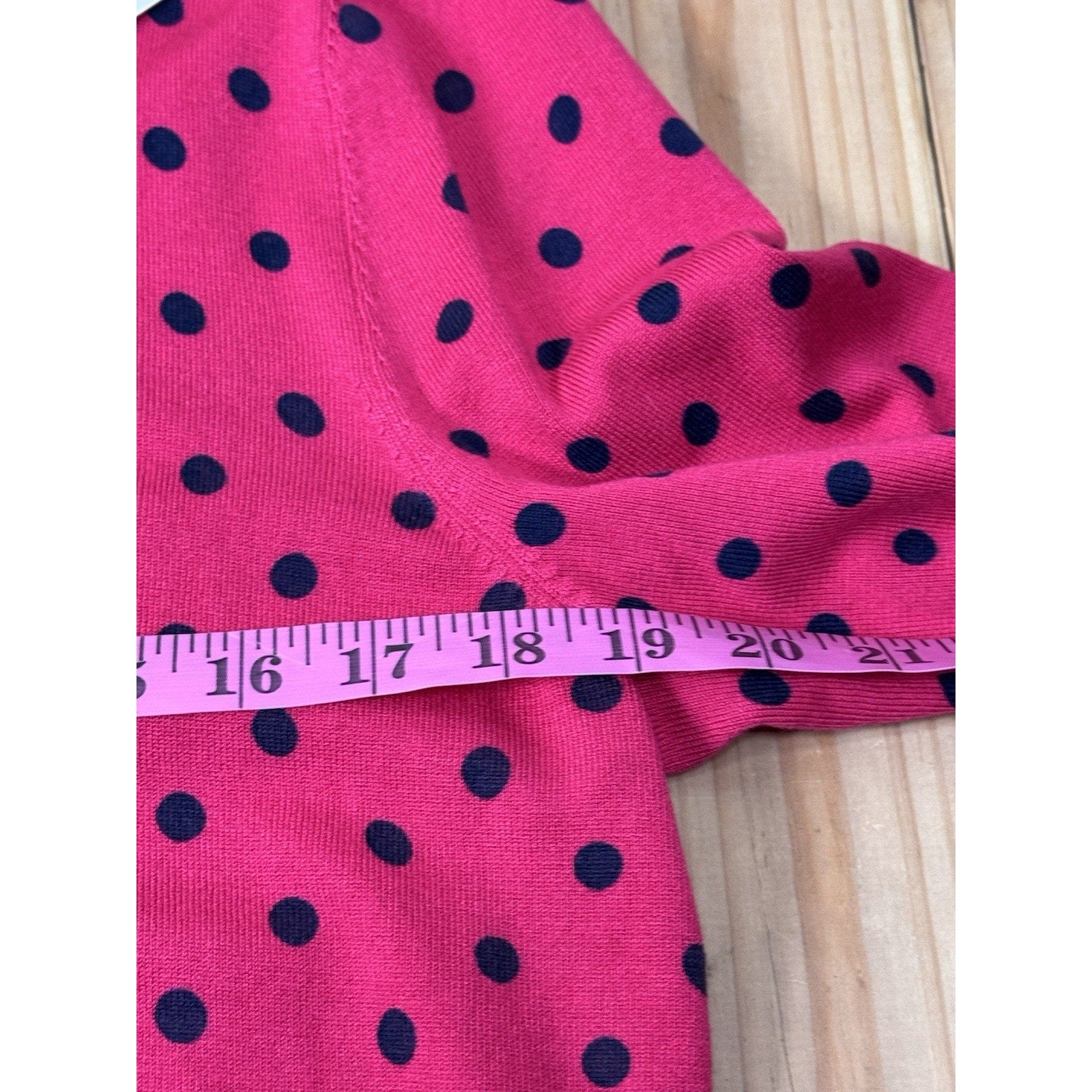 Ellen Tracy Women's Cardigan Sweater Size Large Pink Blue Polkadots 3/4 Sleeve