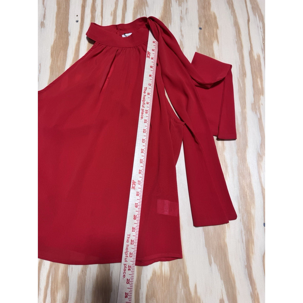 Molly Bracken Red Halter Neck Tie Blouse Top Womens Medium Flowing Chiffon NWT
