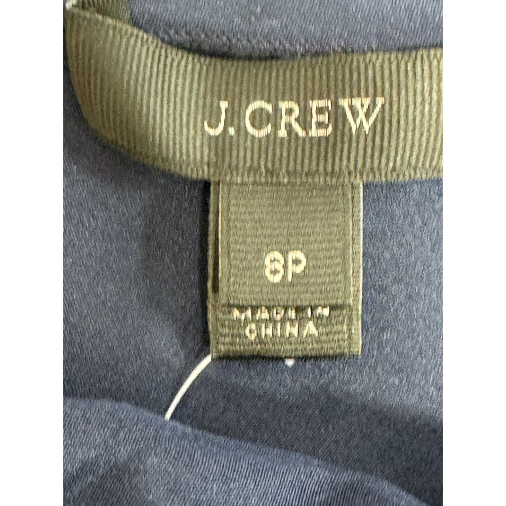NWT J.Crew 100% Silk Draped Tie Neck Blouse Blue Long Sleeve Petite 8P Career