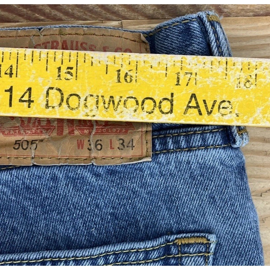 Levis 505 Jeans Mens 36X34 Blue Medium Wash Straight Leg