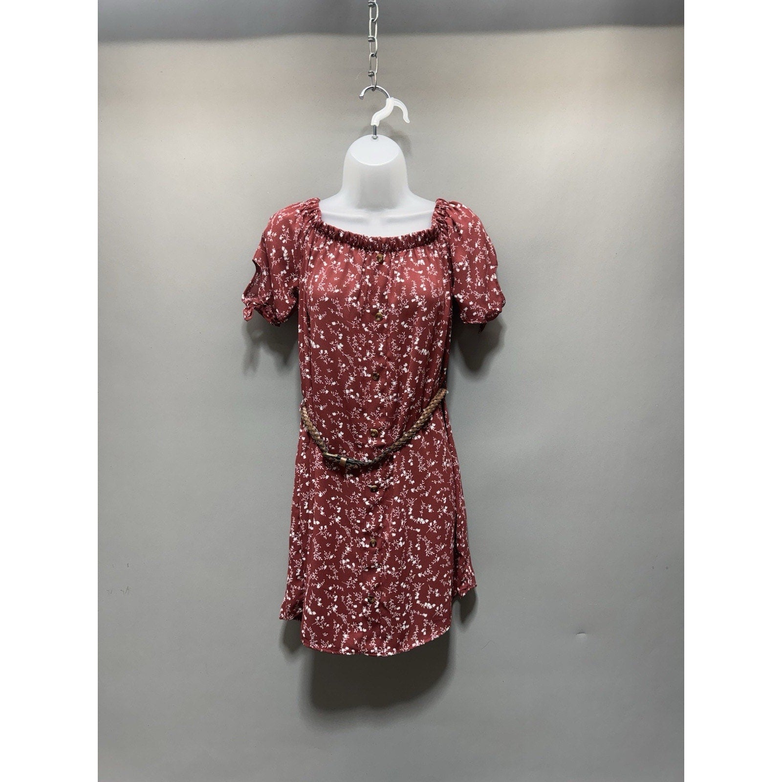 Rue21 Floral Off Shoulder Dress Small NWT Cottagecore Milkmaid Boho Belted Red