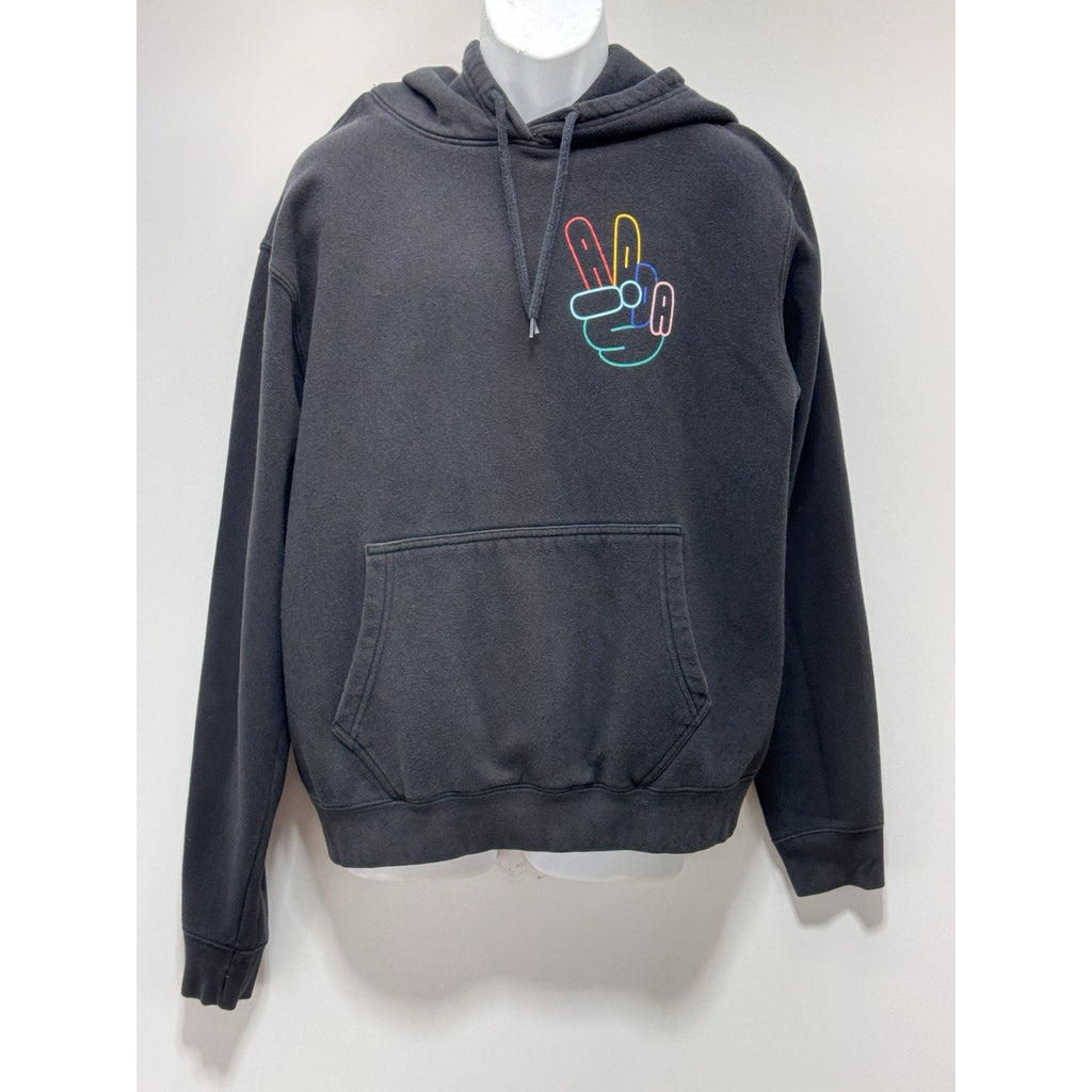 ADIDAS Originals Hoodie Peace Sign Trefoil Logo Fleece Sweatshirt Size L