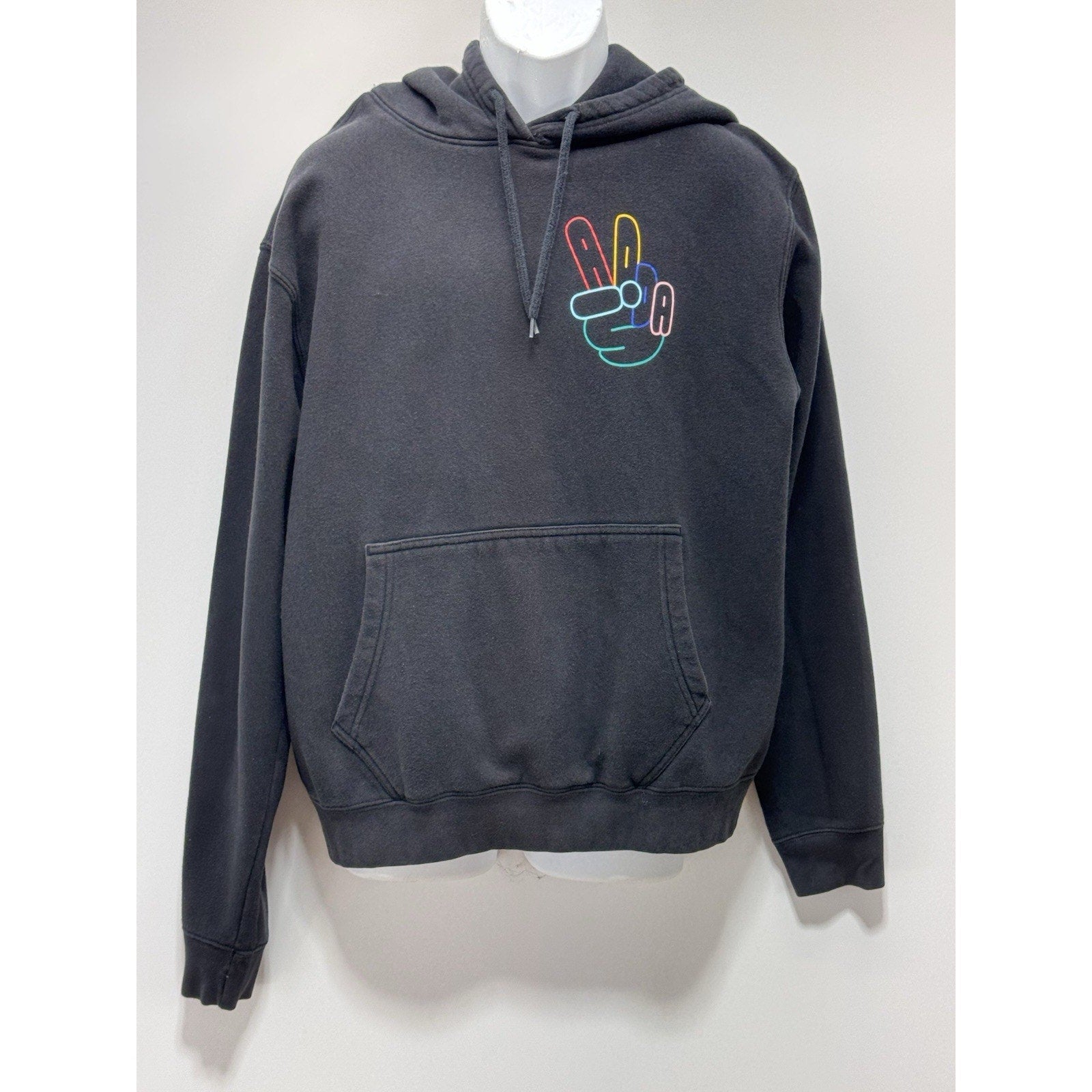 ADIDAS Originals Hoodie Peace Sign Trefoil Logo Fleece Sweatshirt Size L