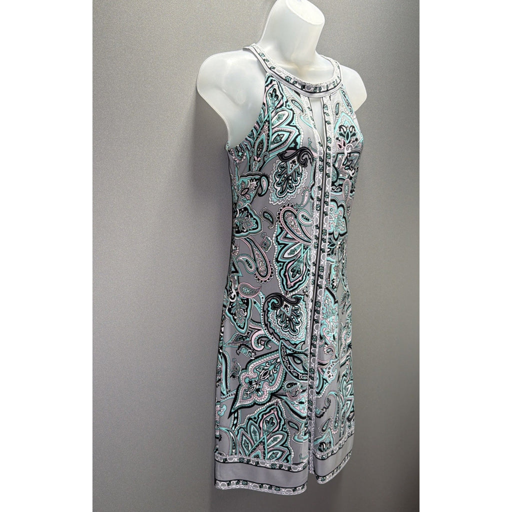 INC International Concepts Halter Sheath Dress XS Paisley Rhinestones Stretch