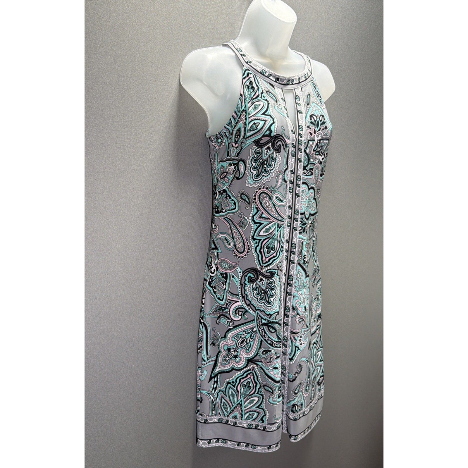 INC International Concepts Halter Sheath Dress XS Paisley Rhinestones Stretch