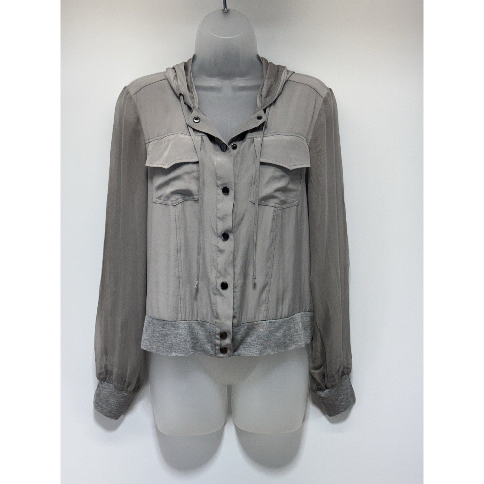 Lola & Sophie Green/Gray Hoodie Jacket Ribbed Waist Women’s Size X-Small