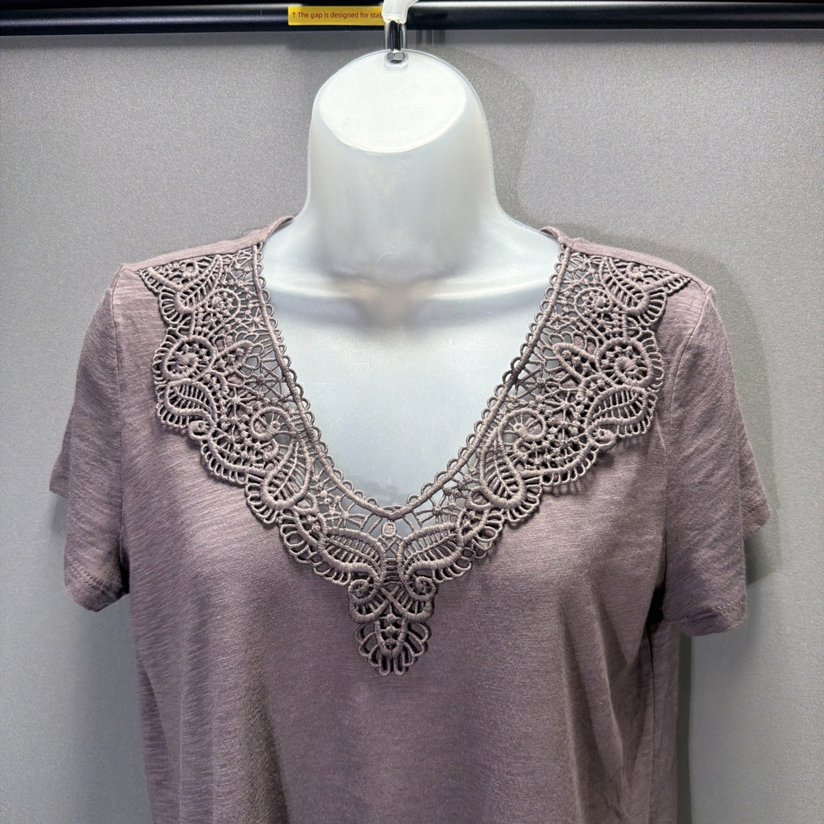 NWT MAURICES BLOUSE SHORT SLV CROCHET V-NECK SHIRT Purple SOFT TOP M