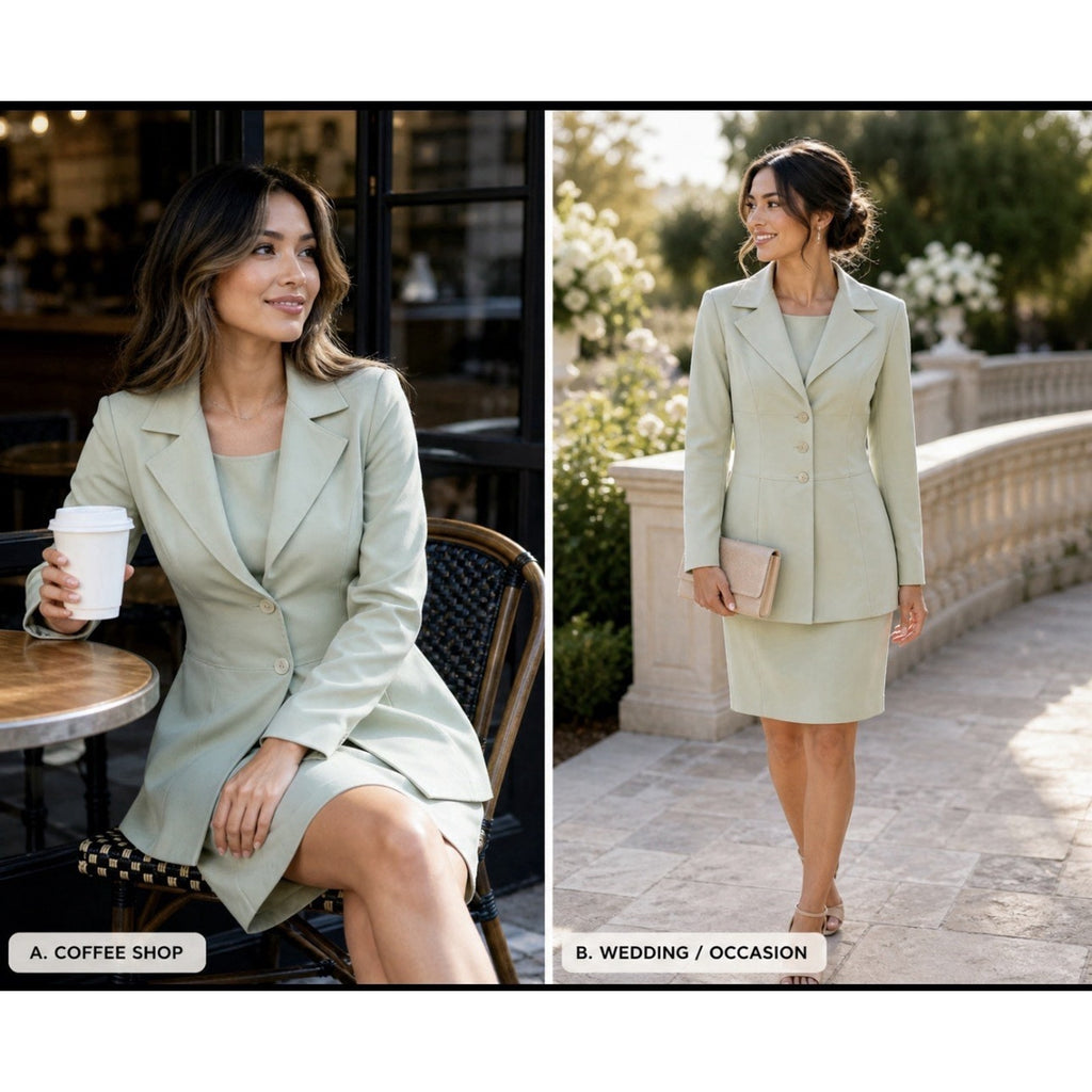 Vintage A-List by Wrapper Sage Green 2pc Suit Set Jacket Dress Y2K Minimalist
