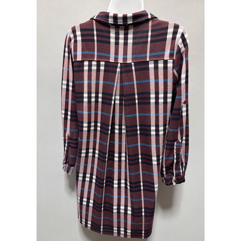 Calstyle Dress Womens Small Burgundy Plaid Tunic Shift Dress