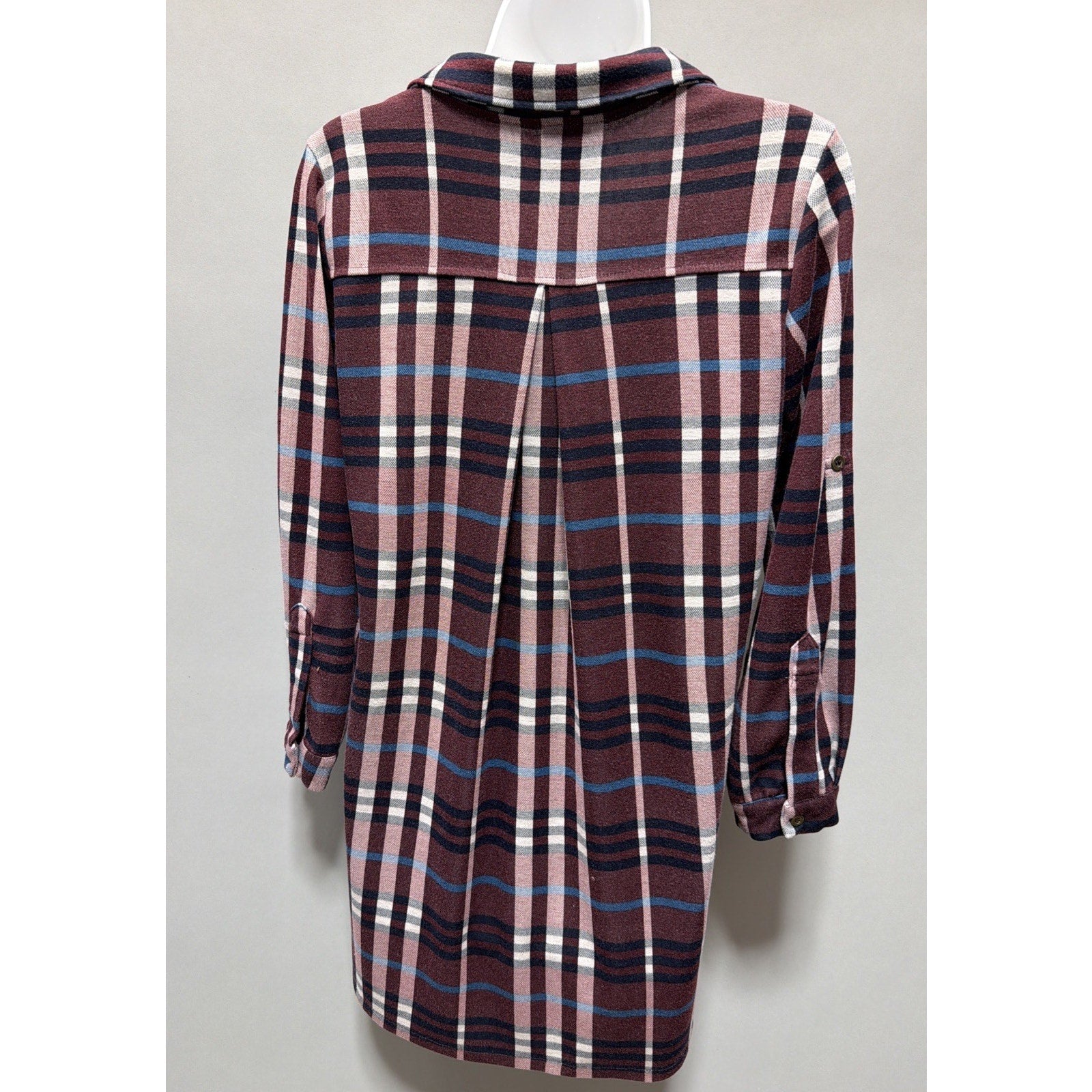 Calstyle Dress Womens Small Burgundy Plaid Tunic Shift Dress