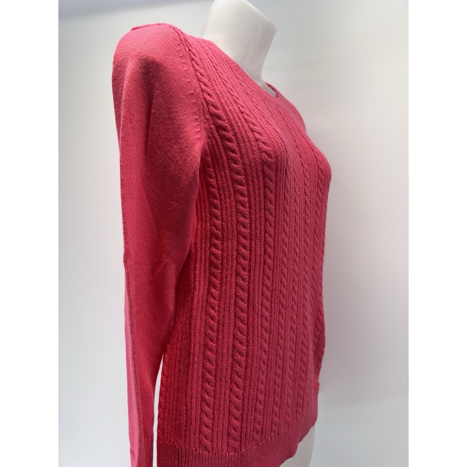 Talbots Sweater Pink Pullover Cable Knit Long Sleeve Button Shoulder Women’s S