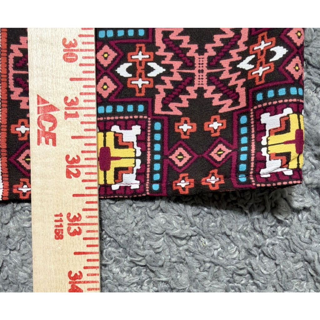 LOFT Petite XS Boho Tunic Top Burgundy Tribal Print 3/4 Sleeve Flowy Blouse