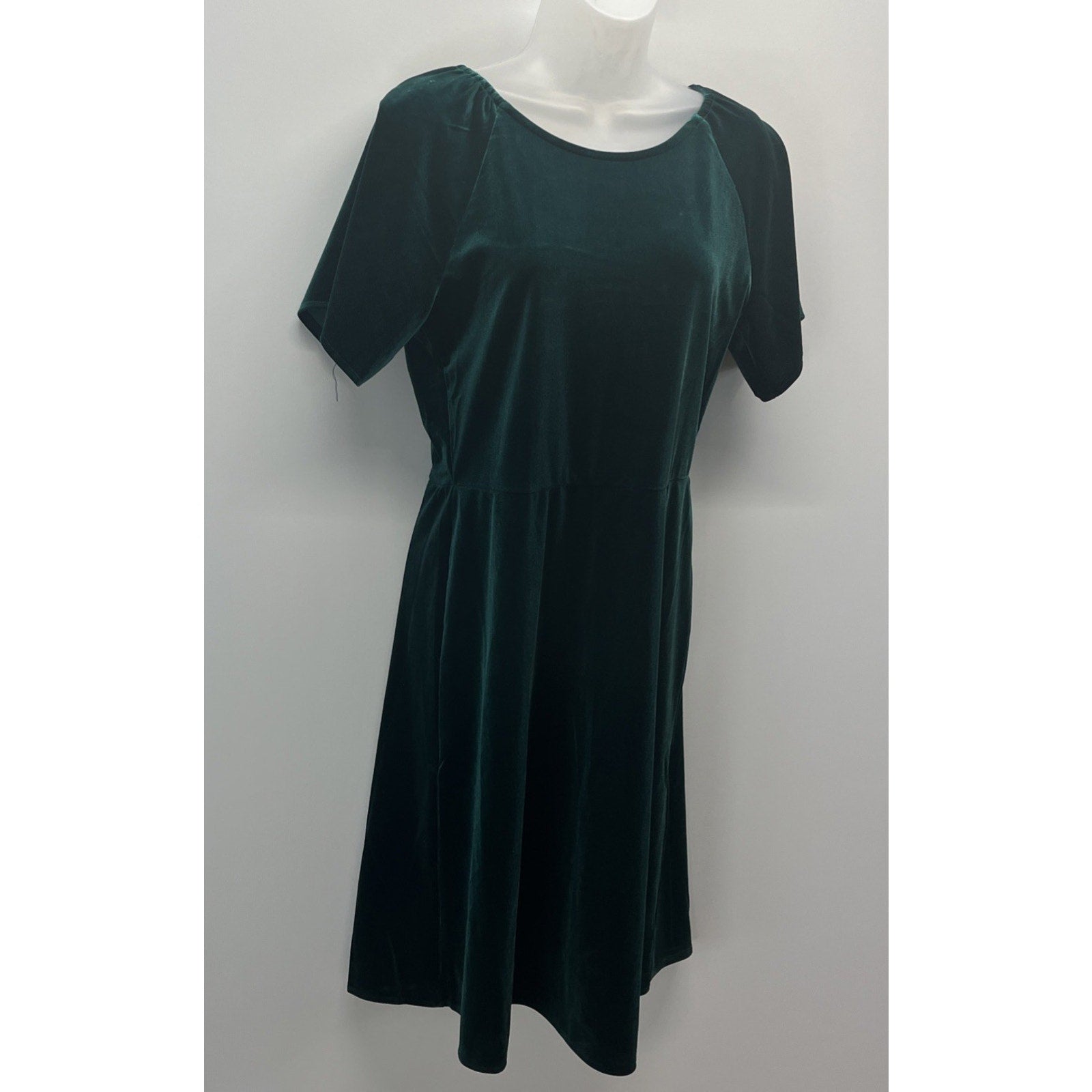 Women's Green Velour Dress Short Sleeve Fit and Flare Dress Velvety XL